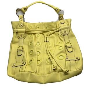 Hype Bright Yellow Leather Handbag Shoulder Strap Grommet Details Statement $300